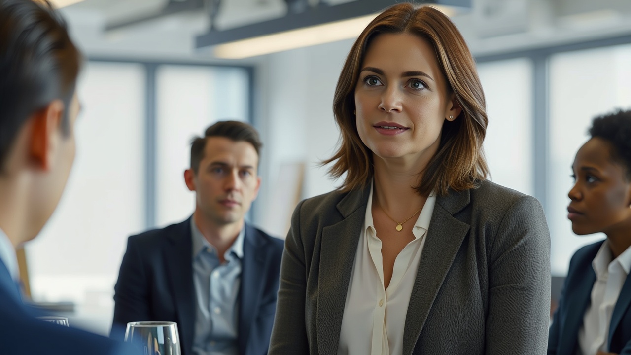 An image of a young black woman talking to a young black man in an office