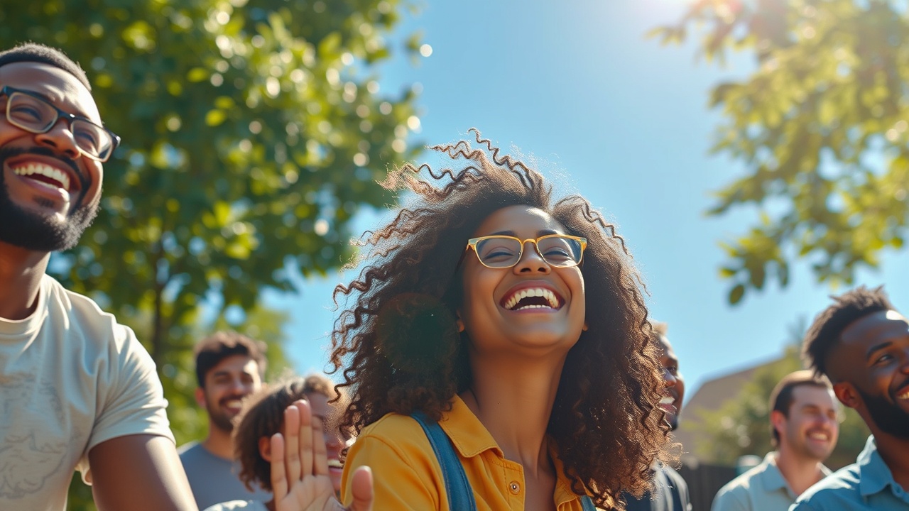 A group of young people happy outside on a sunny day